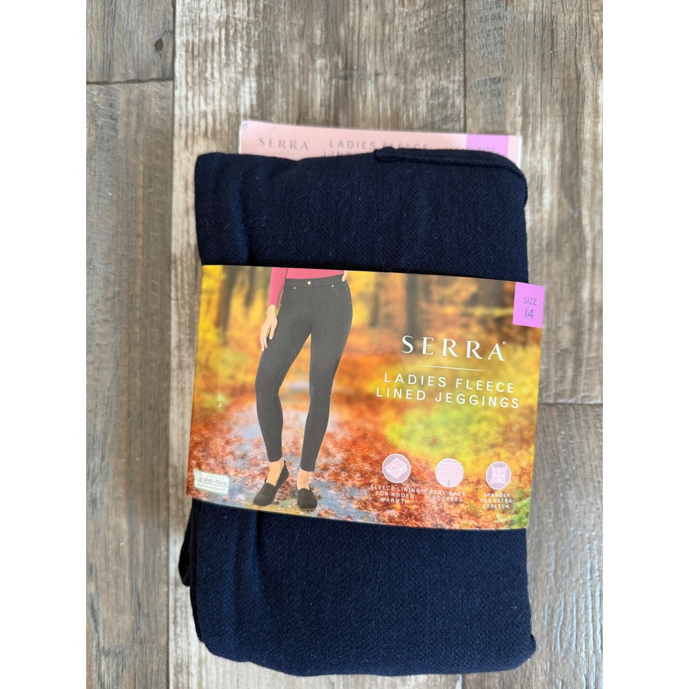 Serra Ladies Fleece Lined Jeggings Navy Blue Size 14 Real Back Pockets Stretch